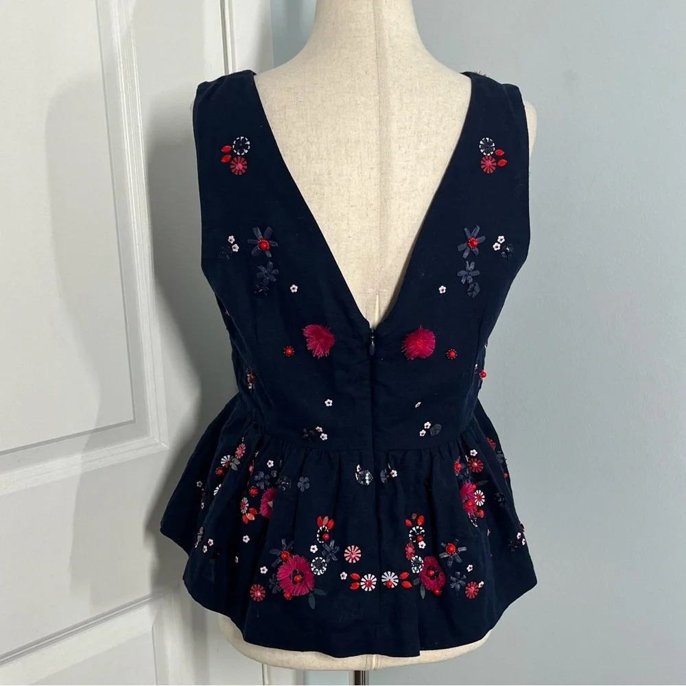 J.Crew Hand Embellished Peplum navy Top size 4 - Picture 10 of 10